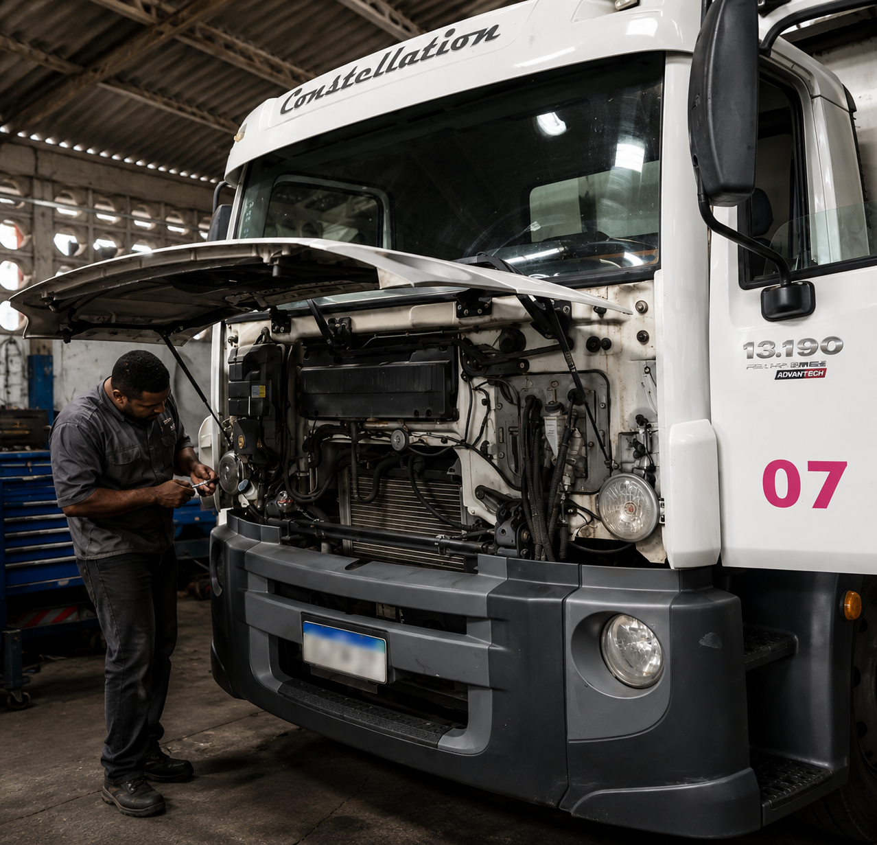 Manutenção mecânica em caminhões